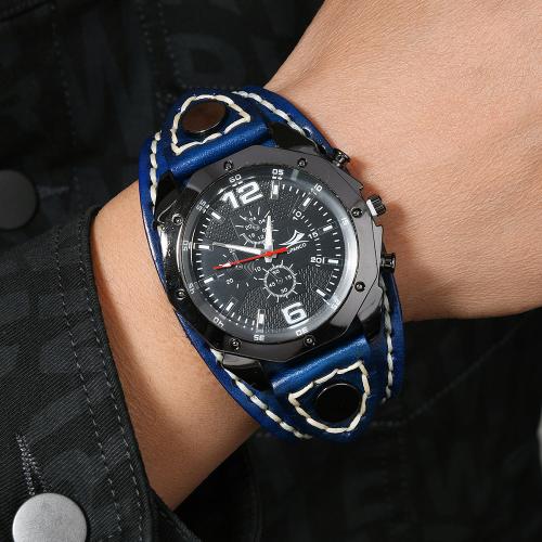 Cowhide Watch Bracelet, with Glass & Tibetan Style, vintage & Chinese movement & for man, more colors for choice, Length:Approx 26 cm, Sold By PC