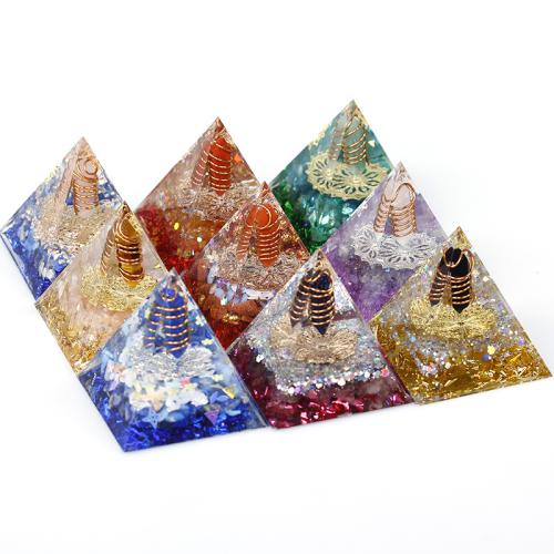 Gemstone Pyramid Decoration, with Resin & Brass, Pyramidal, epoxy gel, different materials for choice, 60x60mm, Sold By PC