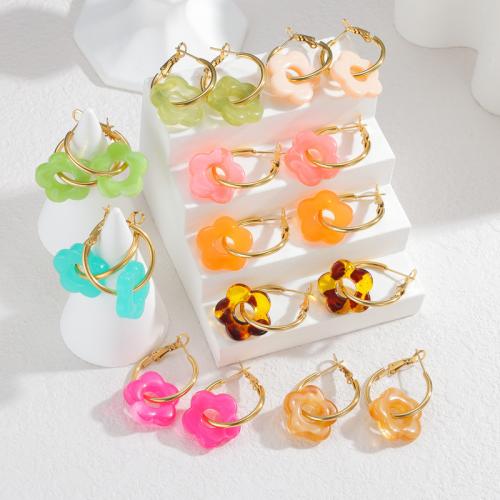 Stainless Steel Drop Earring, 304 Stainless Steel, with Acrylic, gold color plated, fashion jewelry, more colors for choice, Sold By Pair