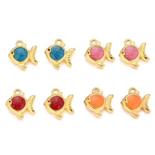 Stainless Steel Animal Pendants, 304 Stainless Steel, Goldfish, gold color plated, DIY & enamel, more colors for choice, 10PCs/Bag, Sold By Bag