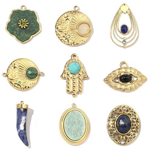 Stainless Steel Pendants, 304 Stainless Steel, with Natural Stone & Titanium Steel, DIY & with rhinestone, more colors for choice, 3PCs/Bag, Sold By Bag
