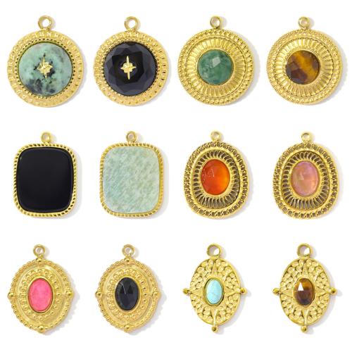 Stainless Steel Pendants, 304 Stainless Steel, with Natural Stone, gold color plated, DIY, more colors for choice, 3PCs/Bag, Sold By Bag