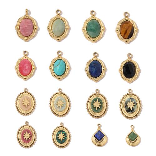 Stainless Steel Pendants, 304 Stainless Steel, with Natural Stone & Titanium Steel, gold color plated, DIY, more colors for choice, Sold By Bag