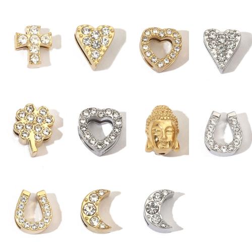 Edelstahl-Beads, 304 Edelstahl, goldfarben plattiert, DIY & mit Strass, keine, frei von Nickel, Blei & Kadmium, 3PCs/Tasche, verkauft von Tasche