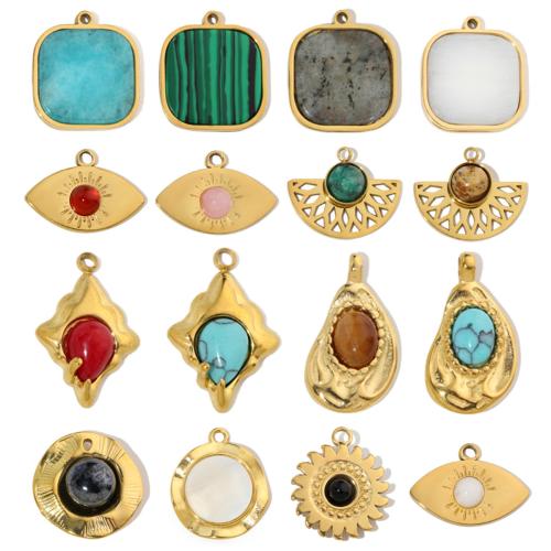 Stainless Steel Pendants, 304 Stainless Steel, with Natural Stone, plated, DIY, more colors for choice, 3PCs/Bag, Sold By Bag