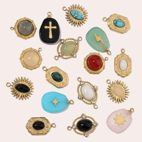 Stainless Steel Pendants, 304 Stainless Steel, with Natural Stone, gold color plated, DIY & micro pave cubic zirconia, more colors for choice, 3PCs/Bag, Sold By Bag