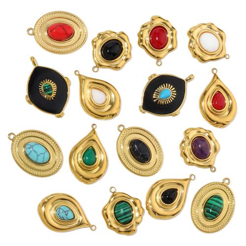 Stainless Steel Pendants, 304 Stainless Steel, with Natural Stone, gold color plated, DIY, more colors for choice, 3PCs/Bag, Sold By Bag