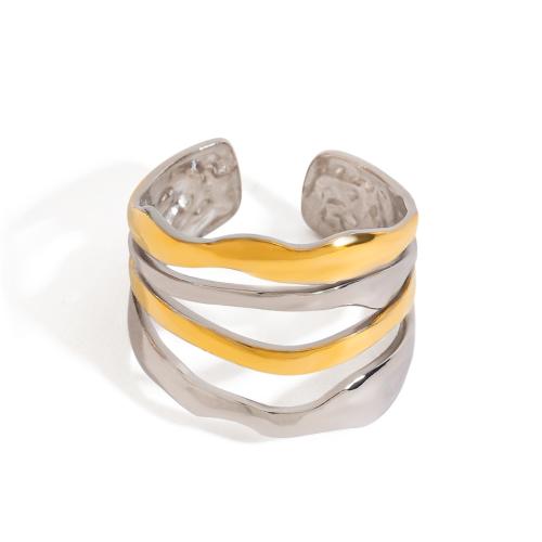 304 Stainless Steel Cuff Finger Ring, plated, for woman & two tone & hollow, Sold By PC