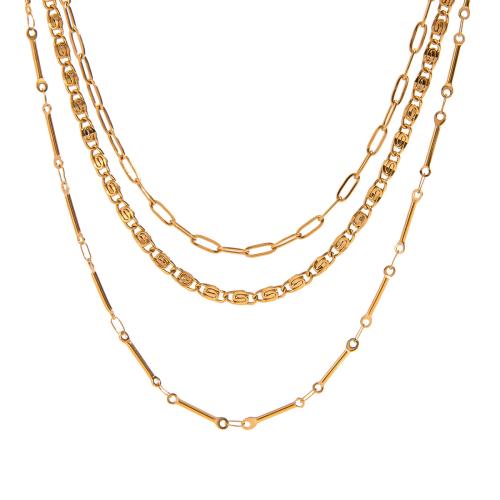 Multi Layer Necklace, 304 Stainless Steel, plated, three layers & fashion jewelry & for woman, golden, Sold By PC
