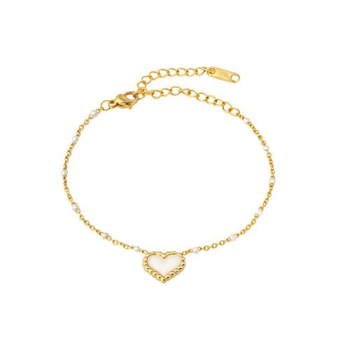 Stainless Steel Jewelry Bracelet, 304 Stainless Steel, with Shell & Plastic Pearl, 18K gold plated, fashion jewelry & for woman, Sold By PC