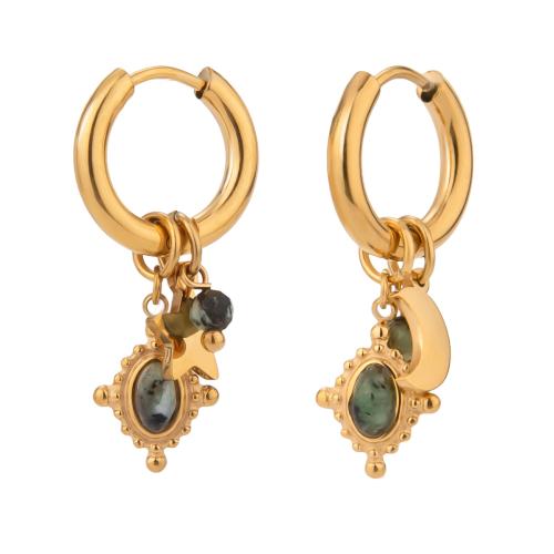 304 Stainless Steel Drop Earring, with Natural Stone, plated, fashion jewelry & for woman, golden, Sold By Pair