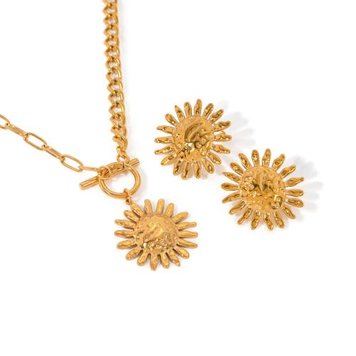 Fashion Stainless Steel Jewelry Sets, 304 Stainless Steel, Sun, 18K gold plated, fashion jewelry & different styles for choice & for woman, Sold By PC
