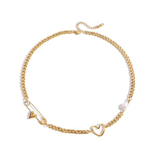 Stainless Steel Jewelry Necklace, 304 Stainless Steel, with Plastic Pearl, plated, fashion jewelry & different styles for choice & for woman, Sold By PC