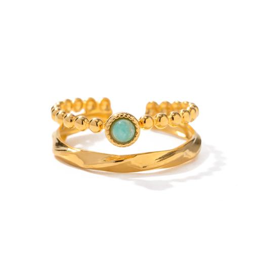 Stainless Steel Finger Ring, 304 Stainless Steel, with Natural Stone, plated, Double Layer & fashion jewelry & for woman, golden, Sold By PC