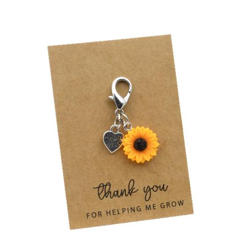 Tibetan Style Key Clasp, with Resin, Sunflower, Unisex, Sold By PC