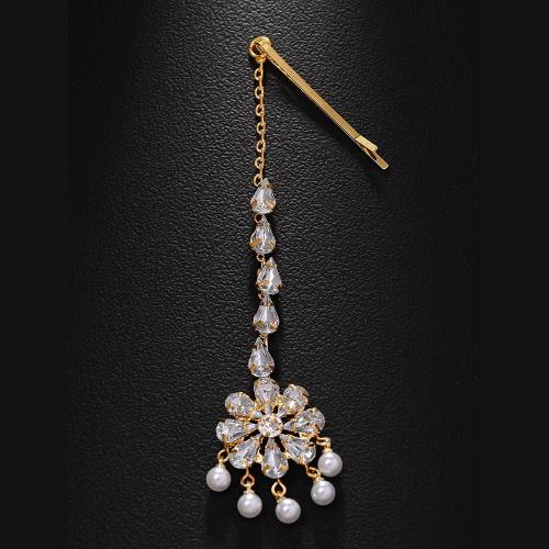 Hair Slide, Copper Alloy, with ABS Plastic Pearl, plated, fashion jewelry & for woman & with rhinestone, more colors for choice, Sold By PC