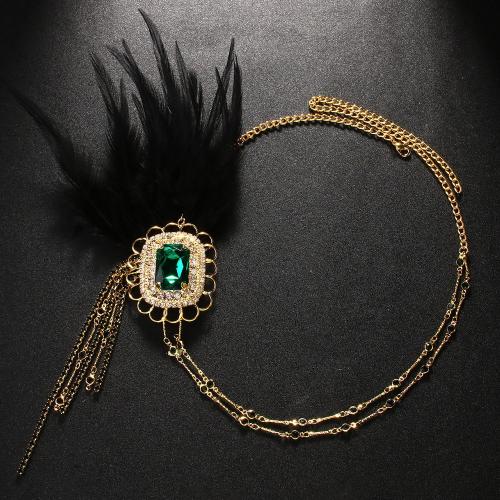 Headband, Copper Alloy, with Fiber, plated, fashion jewelry & for woman & with rhinestone, golden, Sold By PC