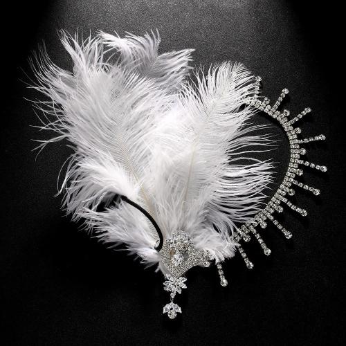 Headband, Copper Alloy, with Fiber, fashion jewelry & for woman & with rhinestone, silver color, Sold By PC