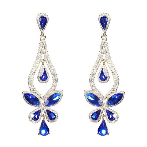 Tibetan Style Drop Earrings, with Glass, fashion jewelry & for woman & with rhinestone, more colors for choice, Sold By Pair