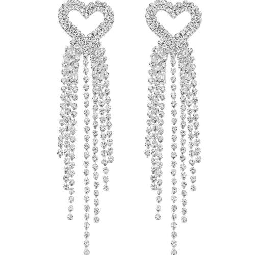 Brass Drop Earring, fashion jewelry & for woman & with rhinestone, more colors for choice, Sold By Pair