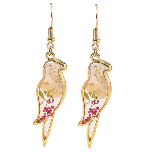 Tibetan Style Drop Earring, with Dried Flower & Resin, Bird, fashion jewelry & for woman & epoxy gel, more colors for choice, Sold By Pair