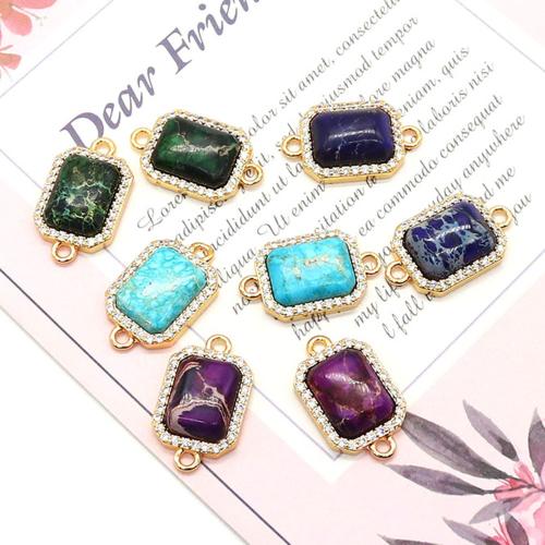 Gemstone Connector, Impression Jasper, with Brass, Square, plated, DIY & with rhinestone, more colors for choice, 12x21mm, Sold By PC