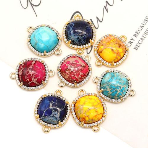 Gemstone Connector, Impression Jasper, with Brass, Square, plated, DIY & with rhinestone, more colors for choice, 12x21mm, Sold By PC