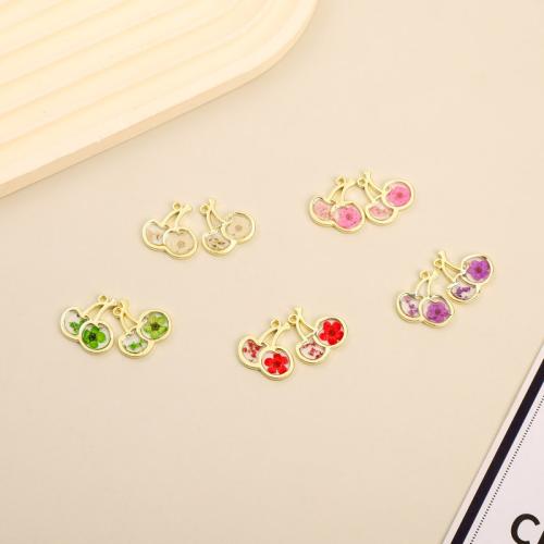 Resin Pendant, with Dried Flower & Brass, Cherry, plated, DIY, more colors for choice, 18x17mm, Sold By PC