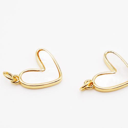 Brass Heart Pendants, with Shell, plated, DIY, more colors for choice, nickel, lead & cadmium free, 14x15mm, Sold By PC