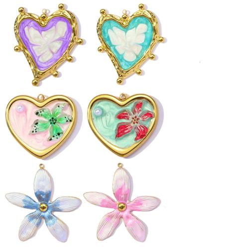 Stainless Steel Pendants, 304 Stainless Steel, with ABS Plastic Pearl & Resin, plated, DIY & enamel, more colors for choice, 3PCs/Bag, Sold By Bag