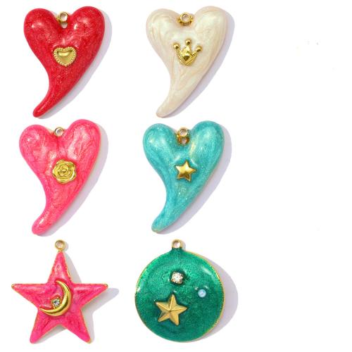 Stainless Steel Pendants, 304 Stainless Steel, with ABS Plastic Pearl, plated, DIY & enamel & with rhinestone, more colors for choice, 3PCs/Bag, Sold By Bag