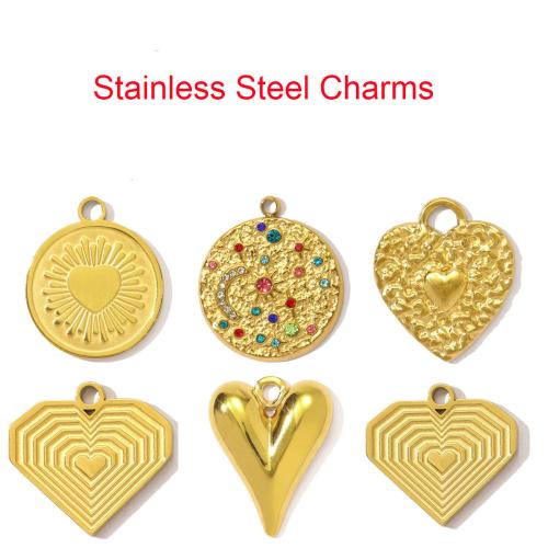 Stainless Steel Pendants, 304 Stainless Steel, gold color plated, DIY & with rhinestone, golden, 3PCs/Bag, Sold By Bag