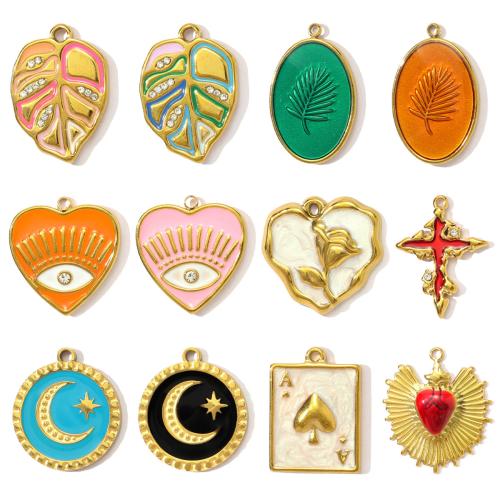 Stainless Steel Pendants, 304 Stainless Steel, gold color plated, DIY & enamel & with rhinestone, more colors for choice, 3PCs/Bag, Sold By Bag