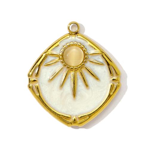 Stainless Steel Pendants, 304 Stainless Steel, with Cats Eye, gold color plated, DIY & enamel & with rhinestone, more colors for choice, 3PCs/Bag, Sold By Bag