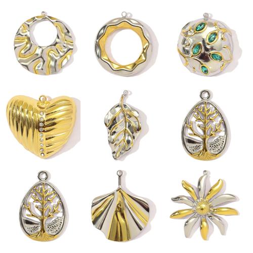 Stainless Steel Pendants, 304 Stainless Steel, with Glass Stone, gold color plated, DIY, more colors for choice, 3PCs/Bag, Sold By Bag