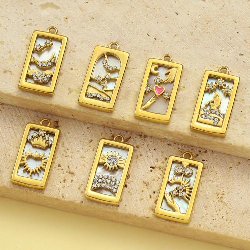 Stainless Steel Pendants, 304 Stainless Steel, Rectangle, gold color plated, DIY & enamel & with rhinestone, more colors for choice, 3PCs/Bag, Sold By Bag