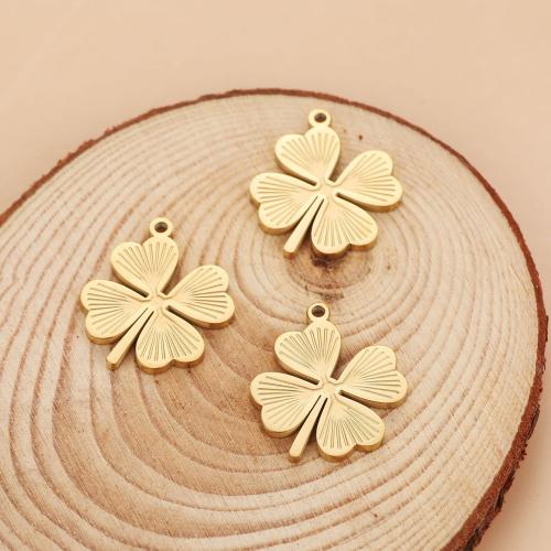 Edelstahl Schmuck Anhänger, 304 Edelstahl, vierblättriges Kleeblatt, goldfarben plattiert, DIY, goldfarben, 10PCs/Tasche, verkauft von Tasche