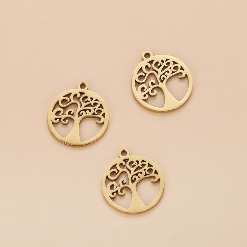 Stainless Steel Pendants, 304 Stainless Steel, Tree, gold color plated, DIY, golden, 10PCs/Bag, Sold By Bag