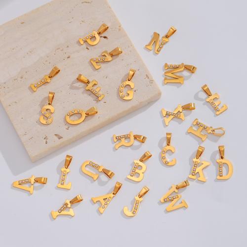 Stainless Steel Letter Pendants, 316L Stainless Steel, gold color plated, DIY & micro pave cubic zirconia, more colors for choice, Sold By PC