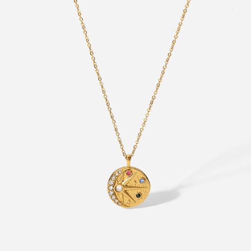Stainless Steel Jewelry Necklace, 304 Stainless Steel, 18K gold plated, fashion jewelry & micro pave cubic zirconia & for woman, Sold By PC