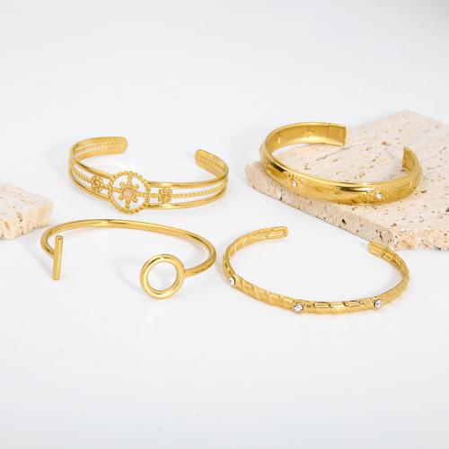 Stainless Steel Bangle, 304 Stainless Steel, plated, different styles for choice & for woman & hollow, golden, Sold By PC