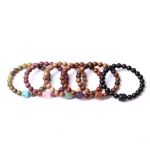 Gemstone Bracelets, Mixed Material, with Elastic Thread & Wood, Carved, fashion jewelry & different materials for choice & Unisex, Sold By PC