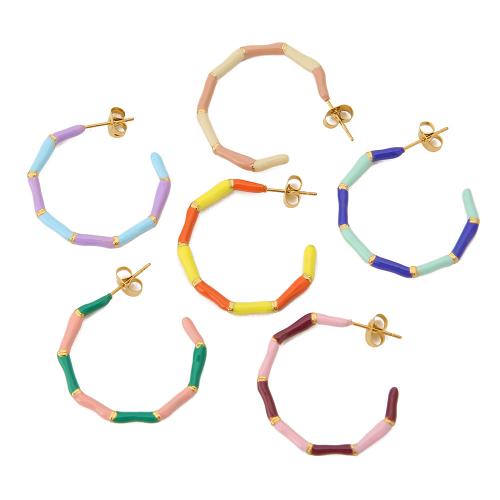 Pendientes de Acero Inoxidable, acero inoxidable 304, chapado en color dorado, Joyería & para mujer & esmalte, más colores para la opción, Vendido por Par