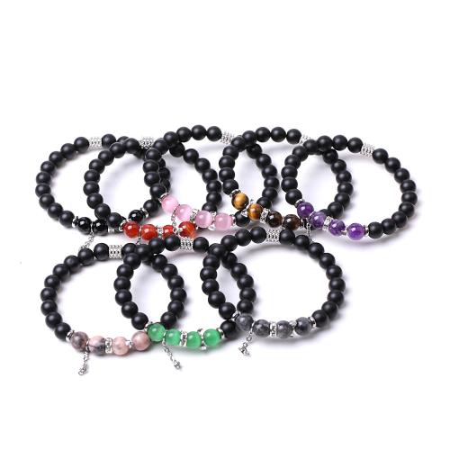 Gemstone Bracelets, with Elastic Thread & Agate & 304 Stainless Steel, handmade, different materials for choice & Unisex & with rhinestone, Sold By PC