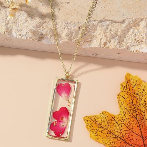 Pressed Dried Flower Jewelry , Brass, with Dried Flower & Resin, Rectangle, fashion jewelry & for woman, Sold By PC
