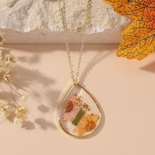 Pressed Dried Flower Jewelry , Plastic, with Dried Flower & Resin & Tibetan Style, Teardrop, fashion jewelry & for woman, Sold By PC