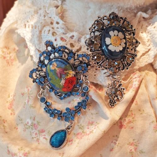 Rhinestone Brooch, Tibetan Style, with Dried Flower, fashion jewelry & for woman & epoxy gel & with rhinestone, Sold By PC