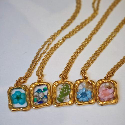 Pressed Dried Flower Jewelry , Titanium Steel, with Dried Flower, fashion jewelry & for woman & epoxy gel, more colors for choice, Sold By PC