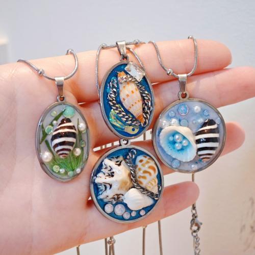 Shell Necklaces, Stainless Steel, with Shell & Plastic Pearl, with 5cm extender chain, fashion jewelry & different styles for choice & for woman & epoxy gel, Length:Approx 45 cm, Sold By PC