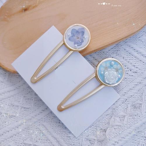 Hair Snap Clips, Tibetan Style, with Dried Flower & Plastic Pearl, fashion jewelry & for woman & epoxy gel, more colors for choice, Sold By PC